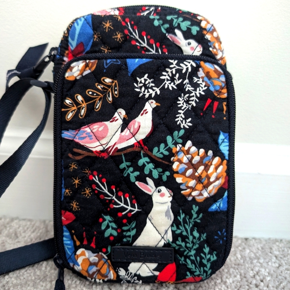 Vera Bradley Cell Phone Crossbody in Winter Forest with cute bunnies!